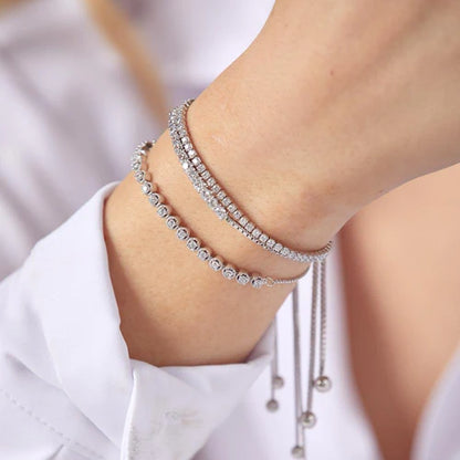 925 Sterling Silver Rhodium Plated CZ Lariat Bracelet
