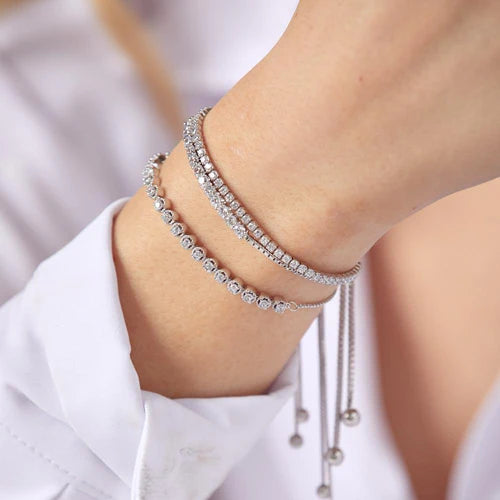 925 Sterling Silver Rhodium Plated CZ Lariat Bracelet