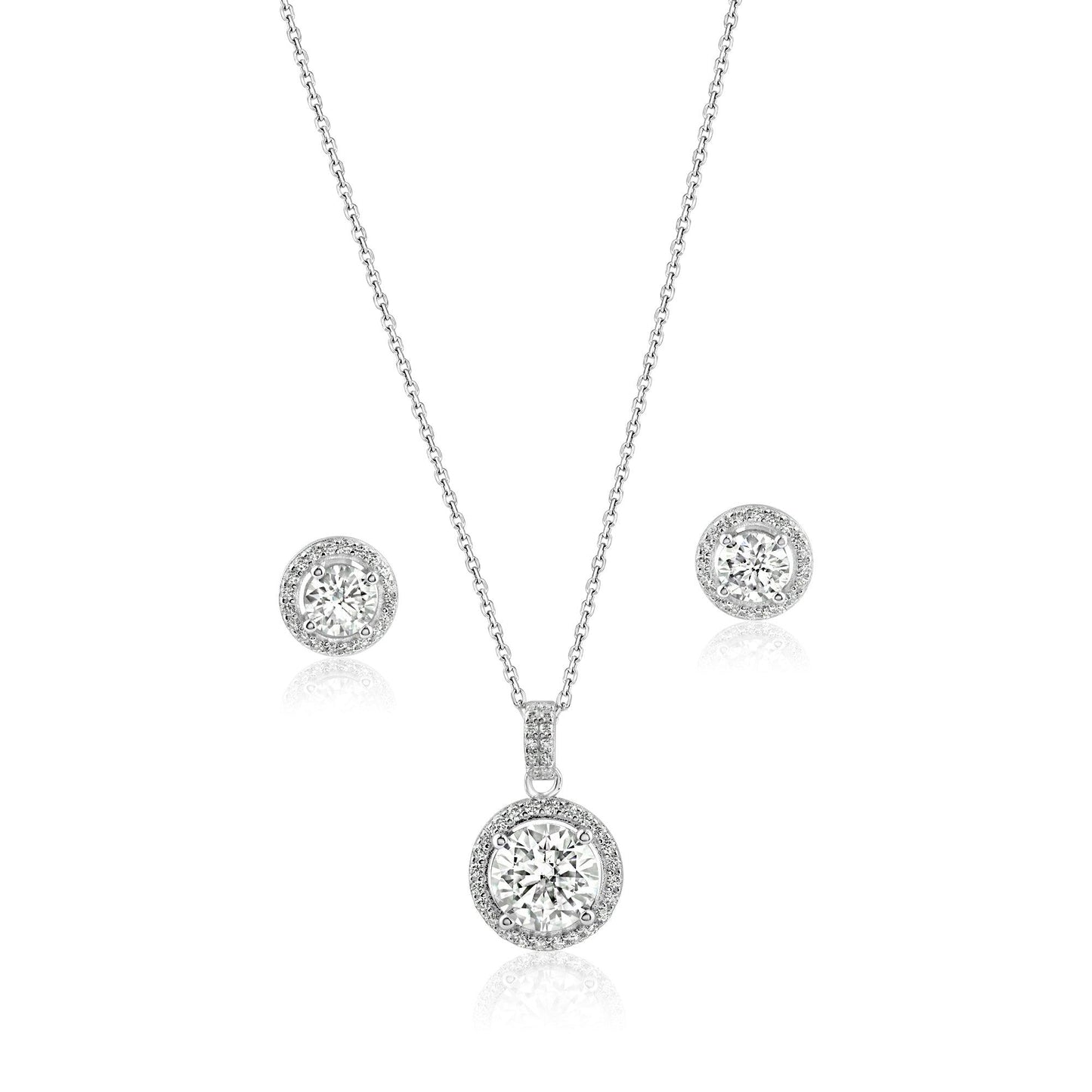 925 Sterling Silver Rhodium Plated Round Moissanite 0.5 Carat Earring and 2 Carat Necklace Sets