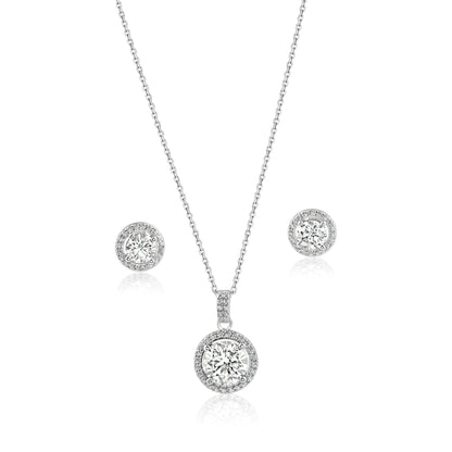 925 Sterling Silver Rhodium Plated Round Moissanite 0.5 Carat Earring and 2 Carat Necklace Sets