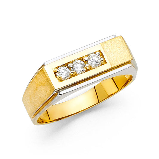 14K Two-Tone Gold Men's Ring with Three Cubic Zirconia