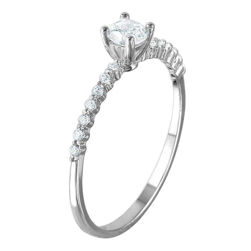 925 Sterling Silver Rhodium Plated Thin Round CZ Ring