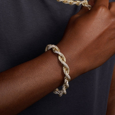 925 Sterling Silver Gold Plated CZ Encrusted Rope Chains Or Bracelet 9.7mm