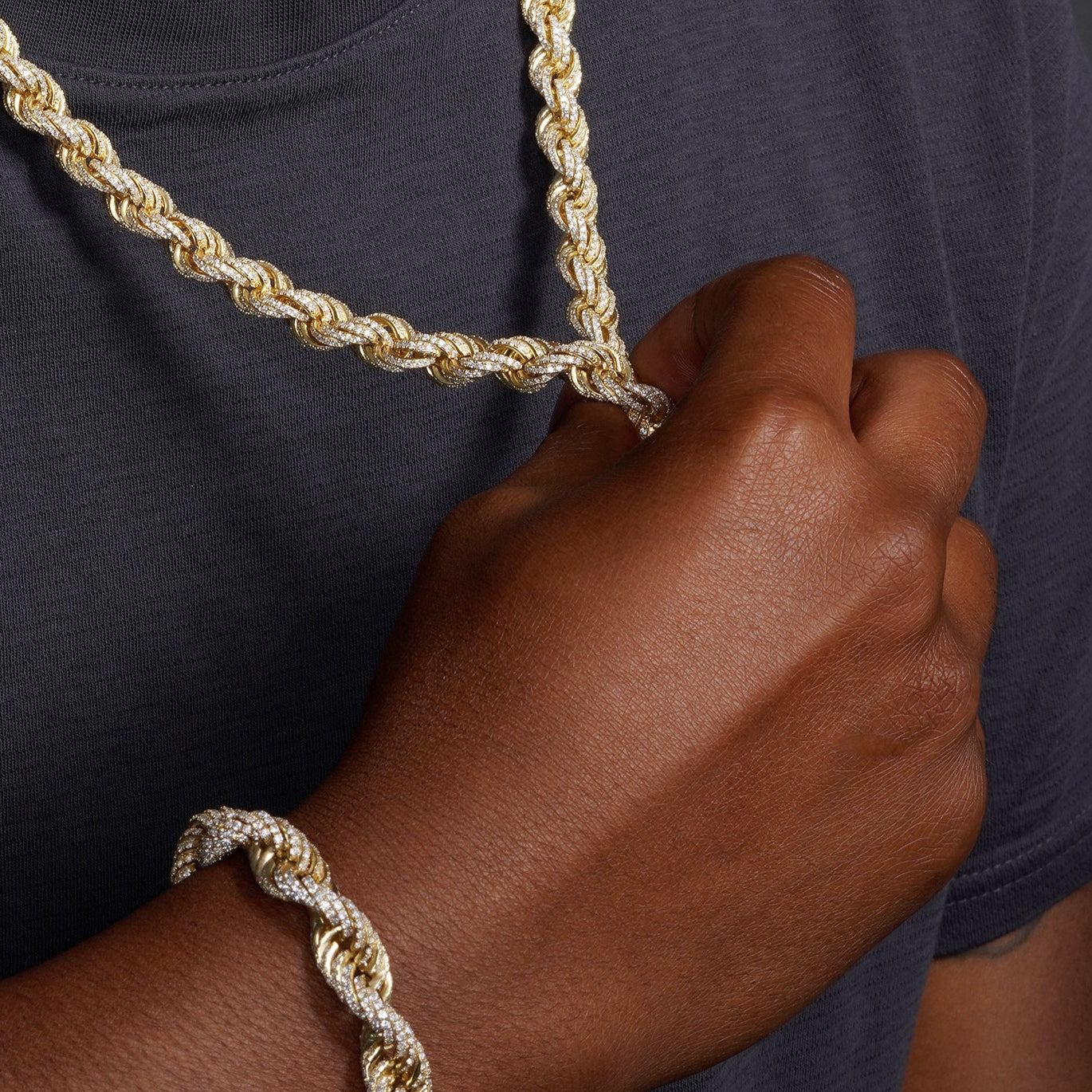 925 Sterling Silver Gold Plated CZ Encrusted Rope Chains Or Bracelet 9.7mm