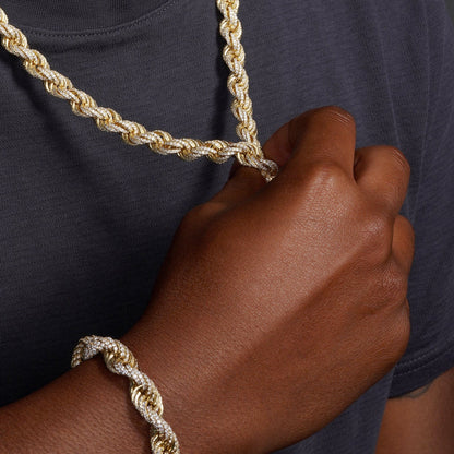 925 Sterling Silver Gold Plated CZ Encrusted Rope Chains Or Bracelet 9.7mm