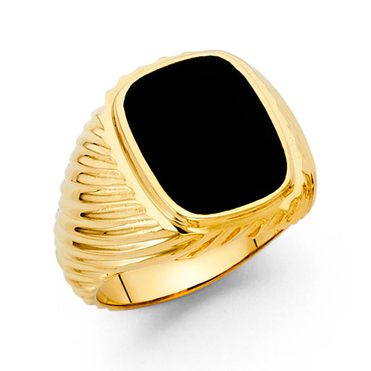 14K Yellow Gold Men's Onyx Statement Ring