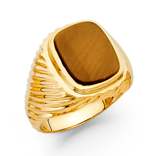 14K Yellow Gold Men's Tiger Eye Statement Ring