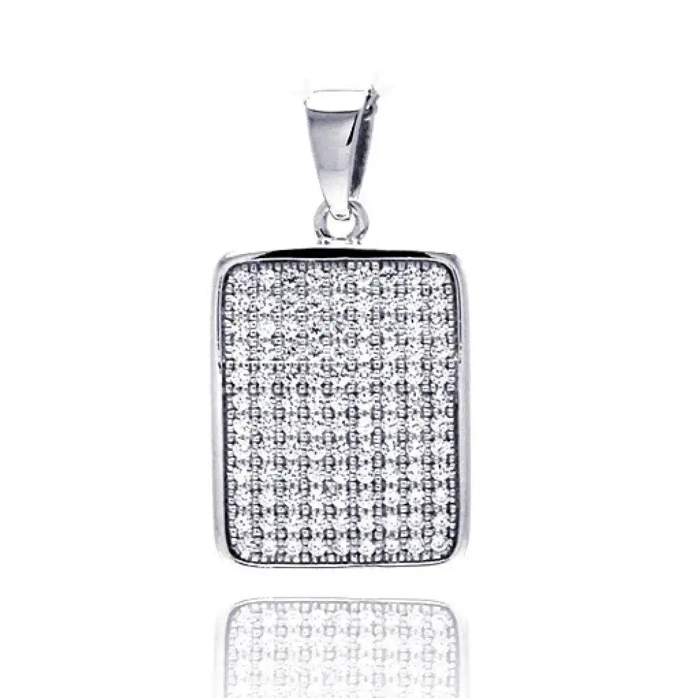 925 Sterling Silver Rhodium Plated Rectangle Micro Pave CZ Dangling Pendant