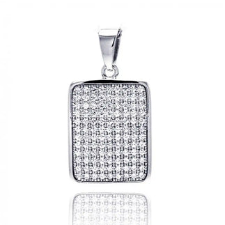 925 Sterling Silver Rhodium Plated Rectangle Micro Pave CZ Dangling Pendant