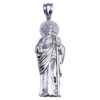 925 Sterling Silver Rhodium Plated St Jude Pendant 70mm