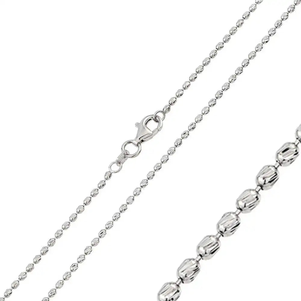 925 Sterling Silver Rhodium Plated Slash Diamond Cut Design Bead 002 Chain 1.9mm