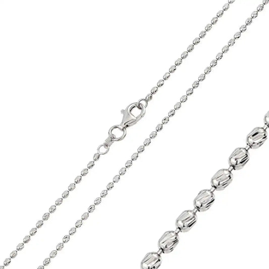 925 Sterling Silver Rhodium Plated Slash Diamond Cut Design Bead 002 Chain 1.9mm
