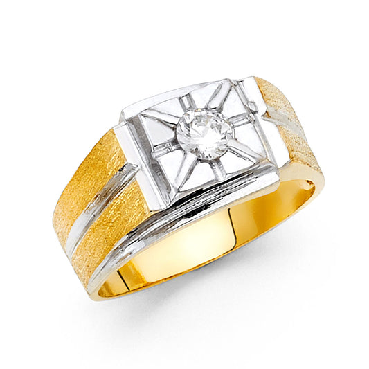 14K Two-Tone Gold Men's Ring with Cubic Zirconia Starburst