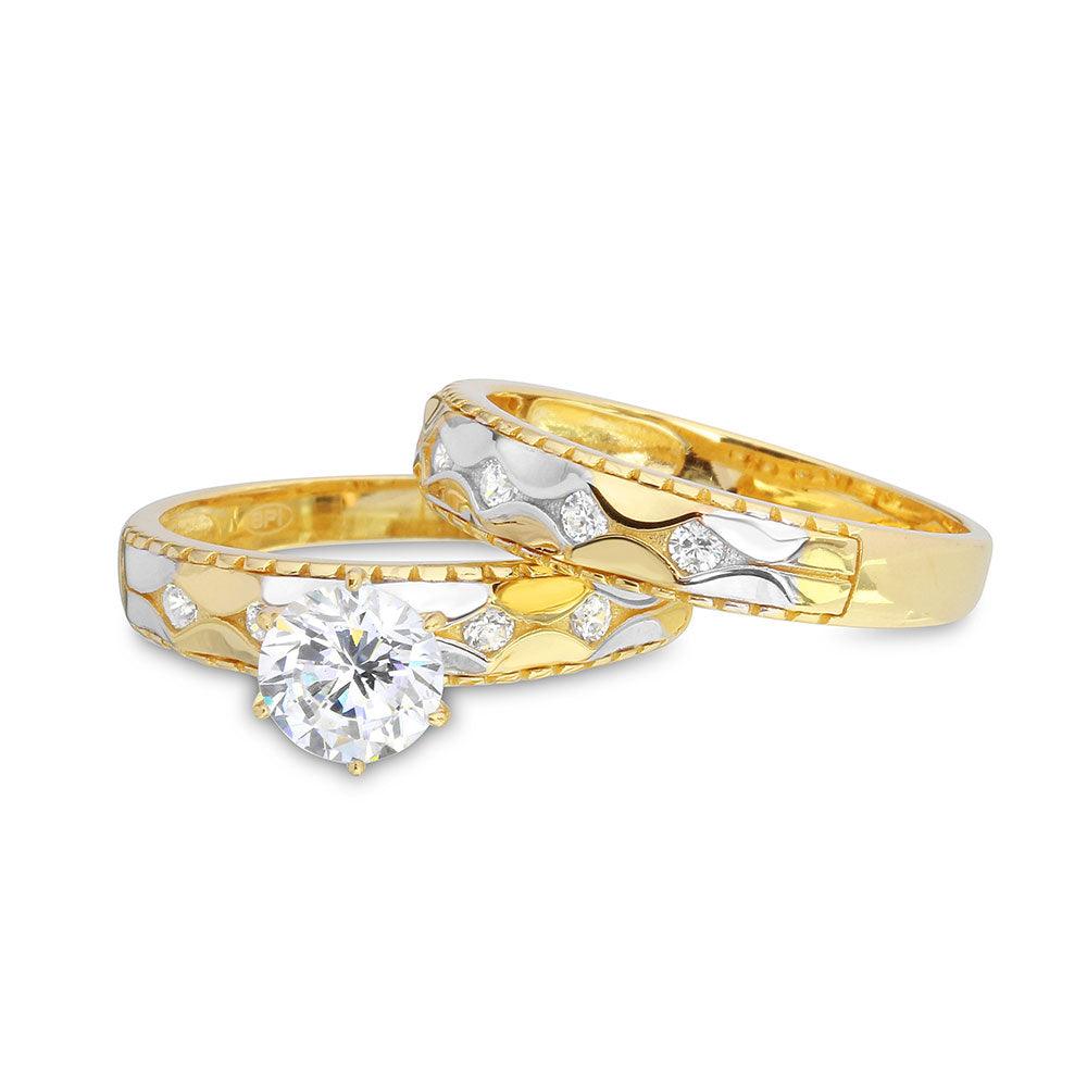 925 Sterling Silver Two-Tone Hammered CZ Wedding Ring