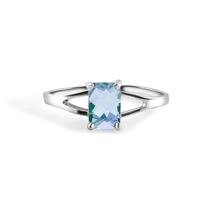 925 Sterling Silver Rhodium Plated Emerald Cut Birthstone Ring