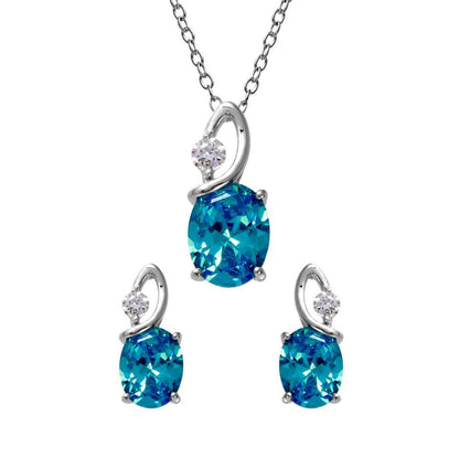 925 Sterling Silver Rhodium Plated Twisted Oval Birthstone Set