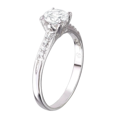 925 Sterling Silver Rhodium Plated Round Center CZ Ring
