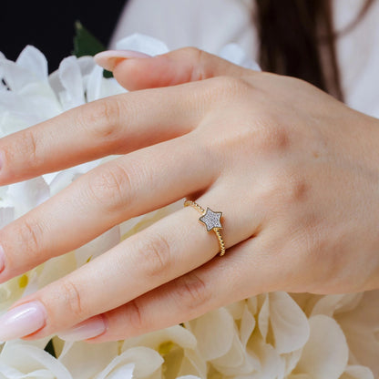 925 Sterling Silver Gold Plated Small Star Ring with CZ