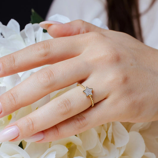 925 Sterling Silver Gold Plated Small Star Ring with CZ