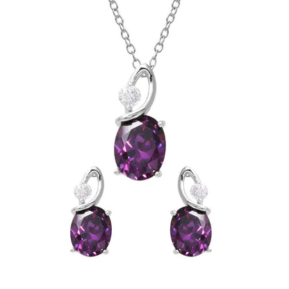 925 Sterling Silver Rhodium Plated Twisted Oval Birthstone Set