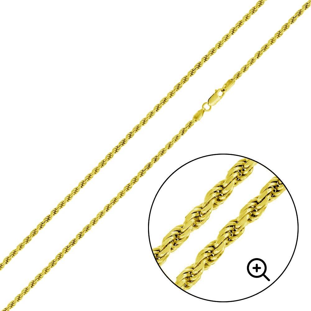 925 Sterling Silver Gold Plated  Rope 040 Chain or Bracelet 2mm