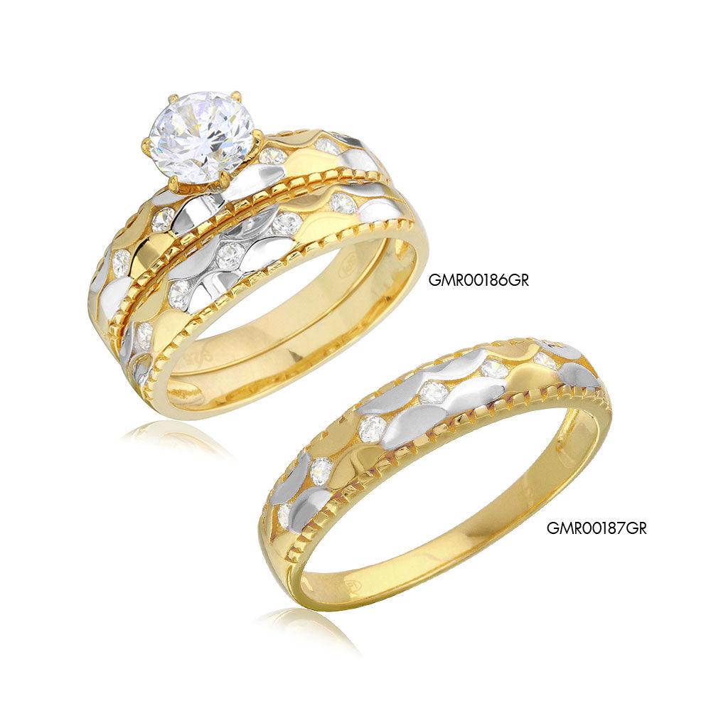925 Sterling Silver Two-Tone Hammered CZ Wedding Ring