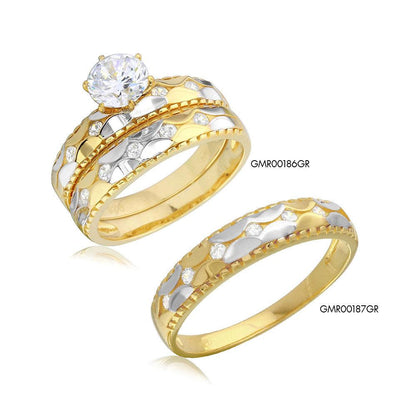 925 Sterling Silver Two-Tone Hammered CZ Wedding Ring