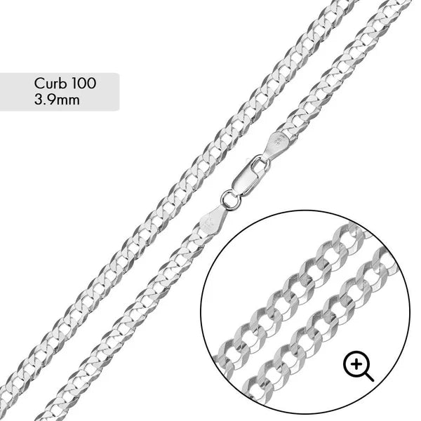 Silver Curb 100 Chain or Bracelet 3.9mm