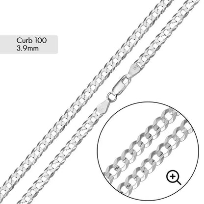Silver Curb 100 Chain or Bracelet 3.9mm