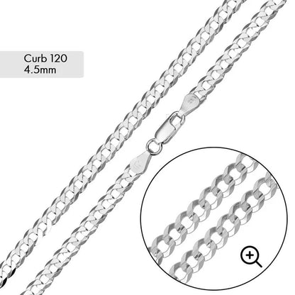 Silver Curb 120 Chain or Bracelet 4.5mm