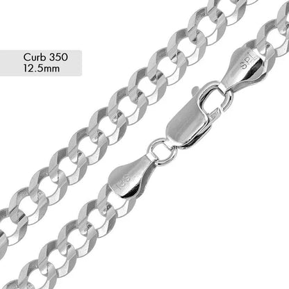925 Sterling Silver Curb 350 Chain or Bracelet 12.5mm