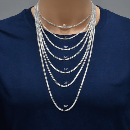 Silver Curb 080 1 Side Diamond Cut 1 Side Plain Chain 2.8mm
