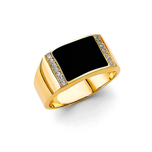 14K Yellow Gold Men’s Onyx Ring with Cubic Zirconia Accents