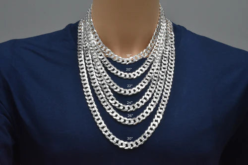 925 Sterling Silver Curb 300 1 Side Diamond Cut 1 Side Plain Chain or Bracelet 10.8mm