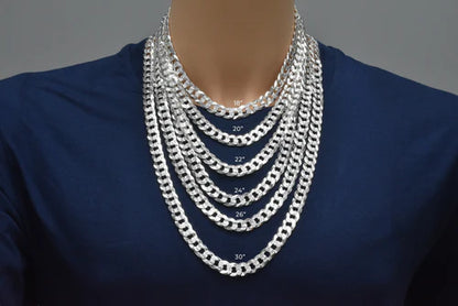 925 Sterling Silver Curb 300 1 Side Diamond Cut 1 Side Plain Chain or Bracelet 10.8mm
