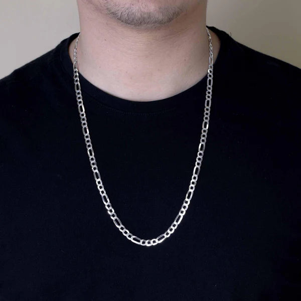 925 Sterling Silver Diamond Cut Figaro 150 Bracelet and Chain 5.6mm