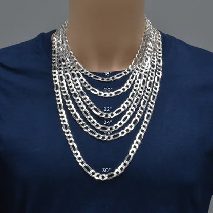 925 Sterling Silver Diamond Cut Figaro 250 10mm Chain or Bracelet
