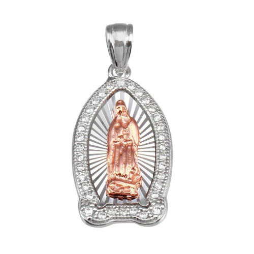 925 Sterling Silver Two-Tone Lady of Guadalupe CZ Pendant