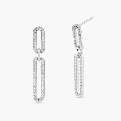 925 Sterling Silver Rhodium Plated Dangling CZ Paperclip Earring