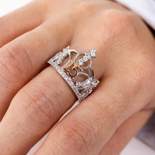 925 Sterling Silver Two-Tone 925 Sterling Silver CZ Quinceanera Crown Ring