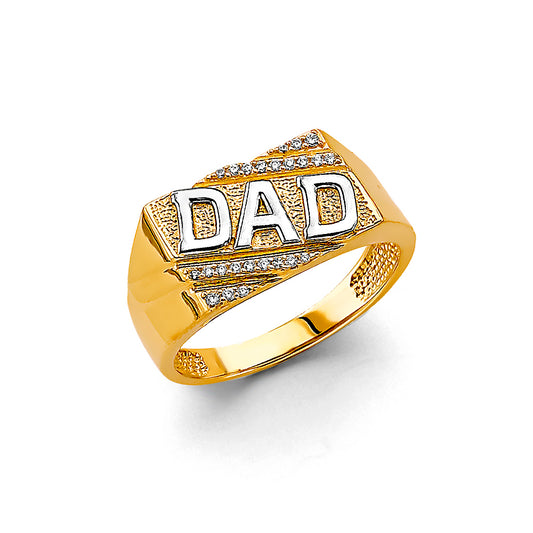 14K Two-Tone Gold Men’s DAD Ring with Cubic Zirconia Accents