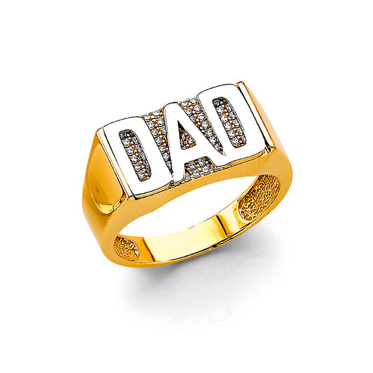 14K Two-Tone Gold Men’s DAD Ring with Pave Cubic Zirconia