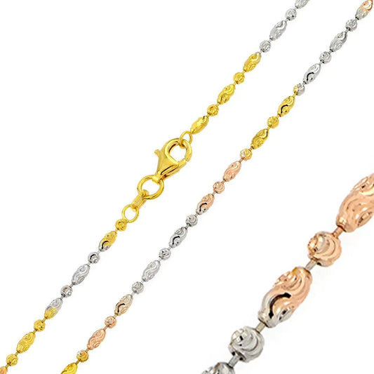 925 Sterling Silver Multi Plated Diamond Cut Round Oval Bead Alternating 002 Chain 2mm