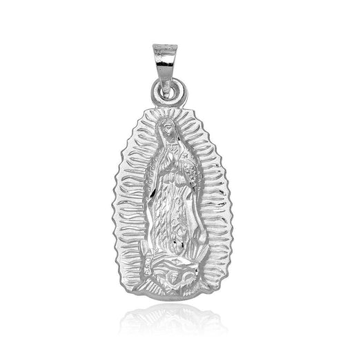 925 Sterling Silver High Polished Small Our Lady of Guadalupe Pendant