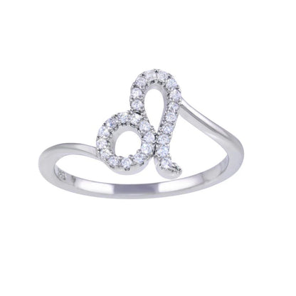 925 Sterling Silver Rhodium Plated Leo CZ Zodiac Sign Ring
