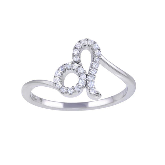 925 Sterling Silver Rhodium Plated Leo CZ Zodiac Sign Ring