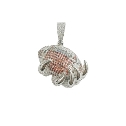 925 Sterling Silver Rhodium Plated Claw Football Clear and Orange CZ Pendant