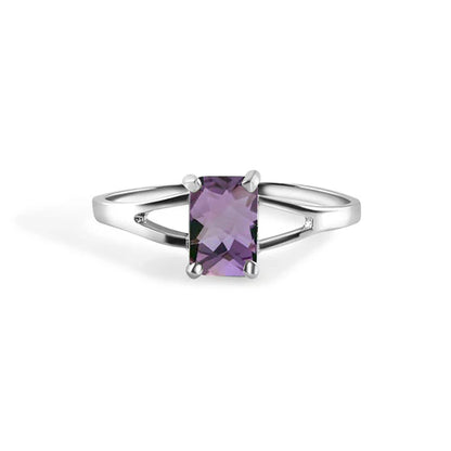 925 Sterling Silver Rhodium Plated Emerald Cut Birthstone Ring