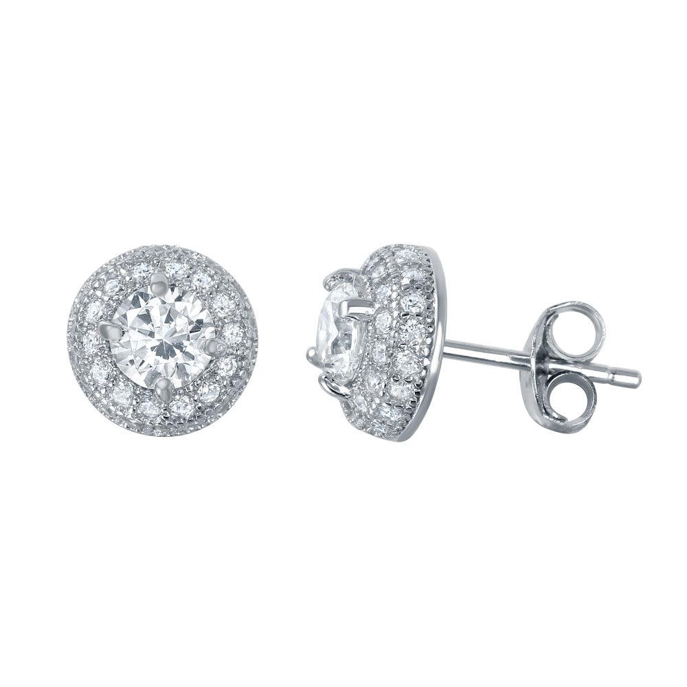 925 Sterling Silver Rhodium Plated Round Clear CZ Dome Stud Earrings