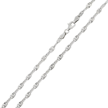 925 Sterling Silver Rhodium Plated Star Diamond Cut Confetti 030 Chain 2.3mm